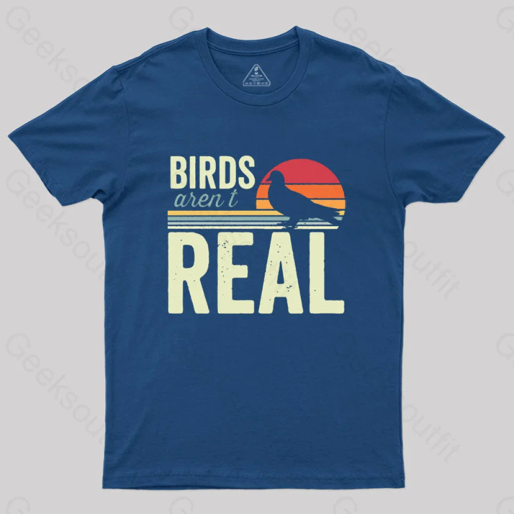 Birds Aren’t Real Funny Saying Vintage Sunset T-Shirt Navy / S