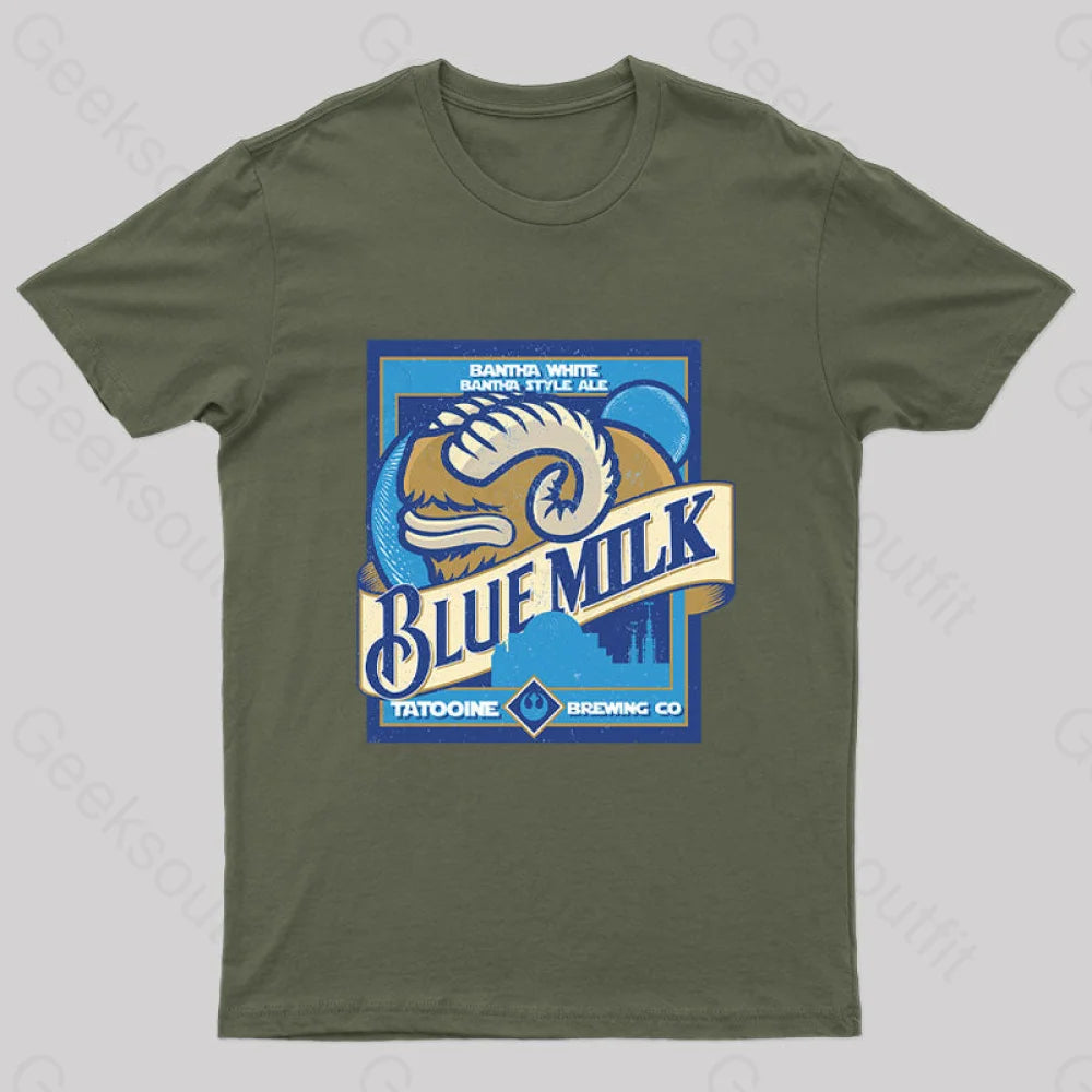 Blue Milk Geek T-Shirt Army Green / S