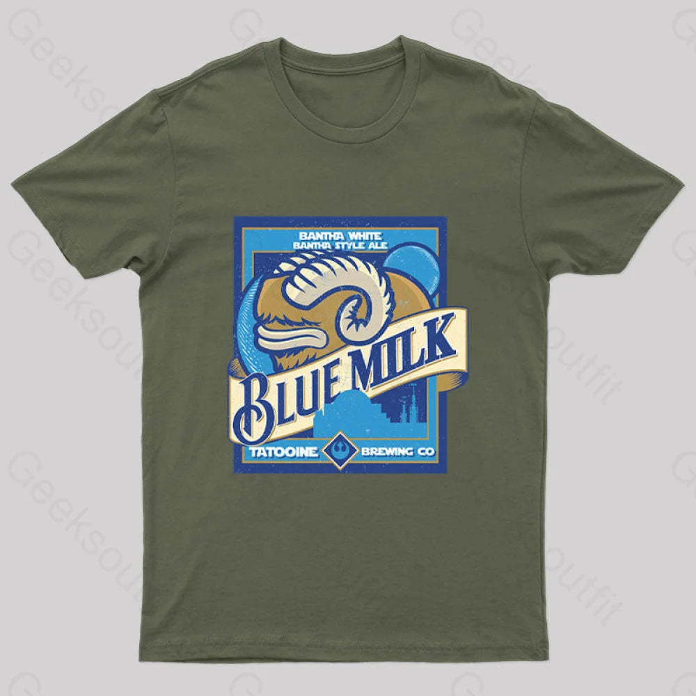 Blue Milk Geek T-Shirt Army Green / S