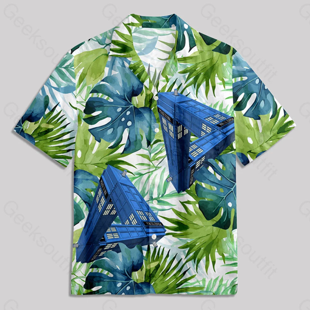 Blue Phone Booth Mc Escher Button Up Pocket Shirt Hawaiian / S Bus615 Yc