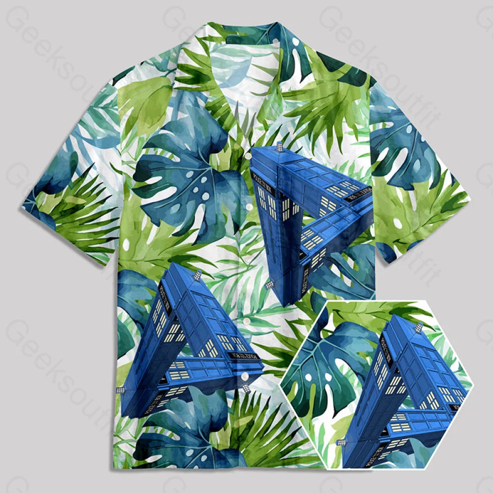 Blue Phone Booth Mc Escher Button Up Pocket Shirt Yc