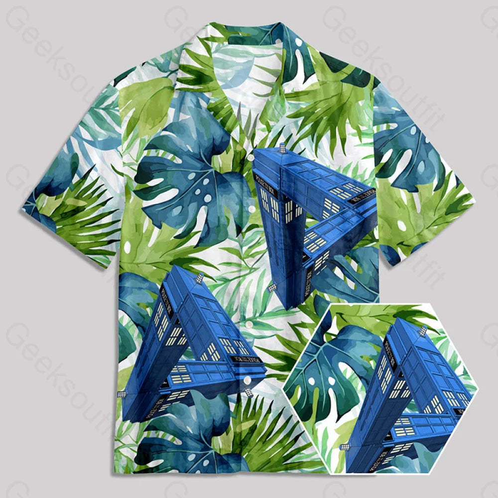 Blue Phone Booth Mc Escher Button Up Pocket Shirt Yc