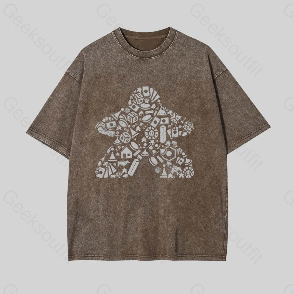 Board Gamer Geek Washed T-Shirt Coffee / S