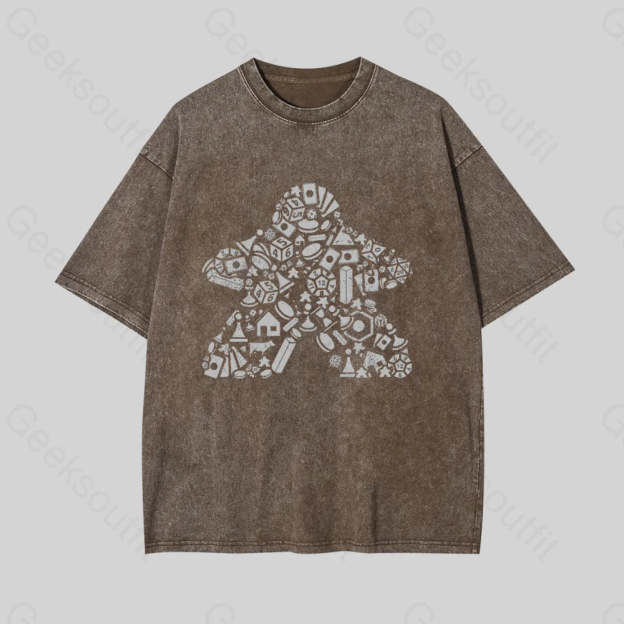 Board Gamer Geek Washed T-Shirt Coffee / S