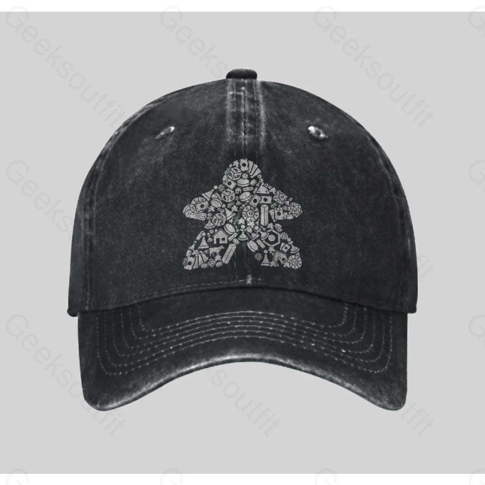 Board Gamer Washed Vintage Baseball Cap Black