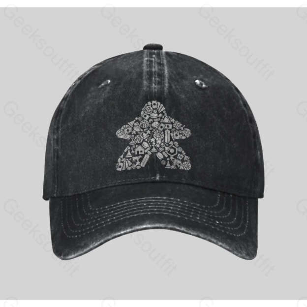 Board Gamer Washed Vintage Baseball Cap Black
