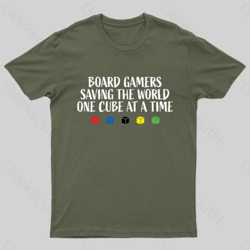 Board Gamers Saving The World Geek T-Shirt Army Green / S