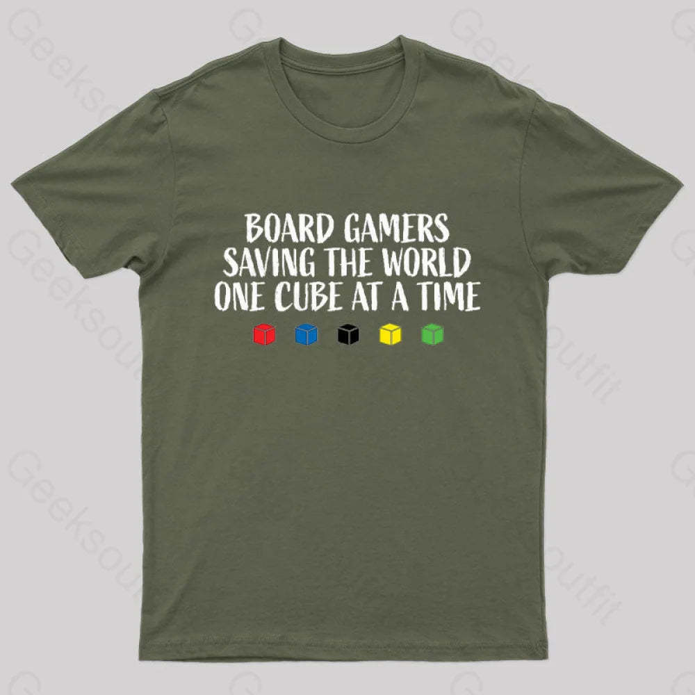 Board Gamers Saving The World Geek T-Shirt Army Green / S