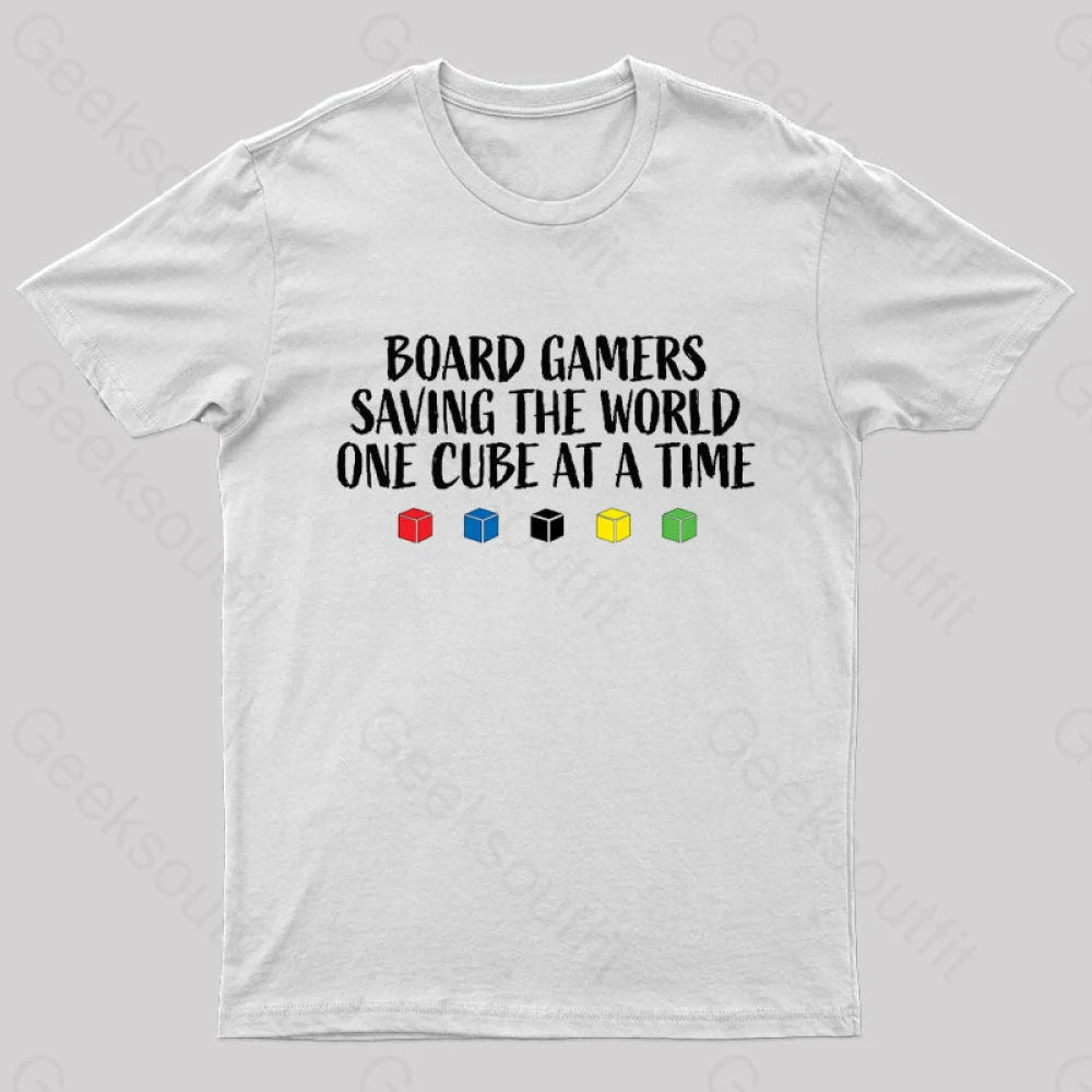 Board Gamers Saving The World Geek T-Shirt White / S
