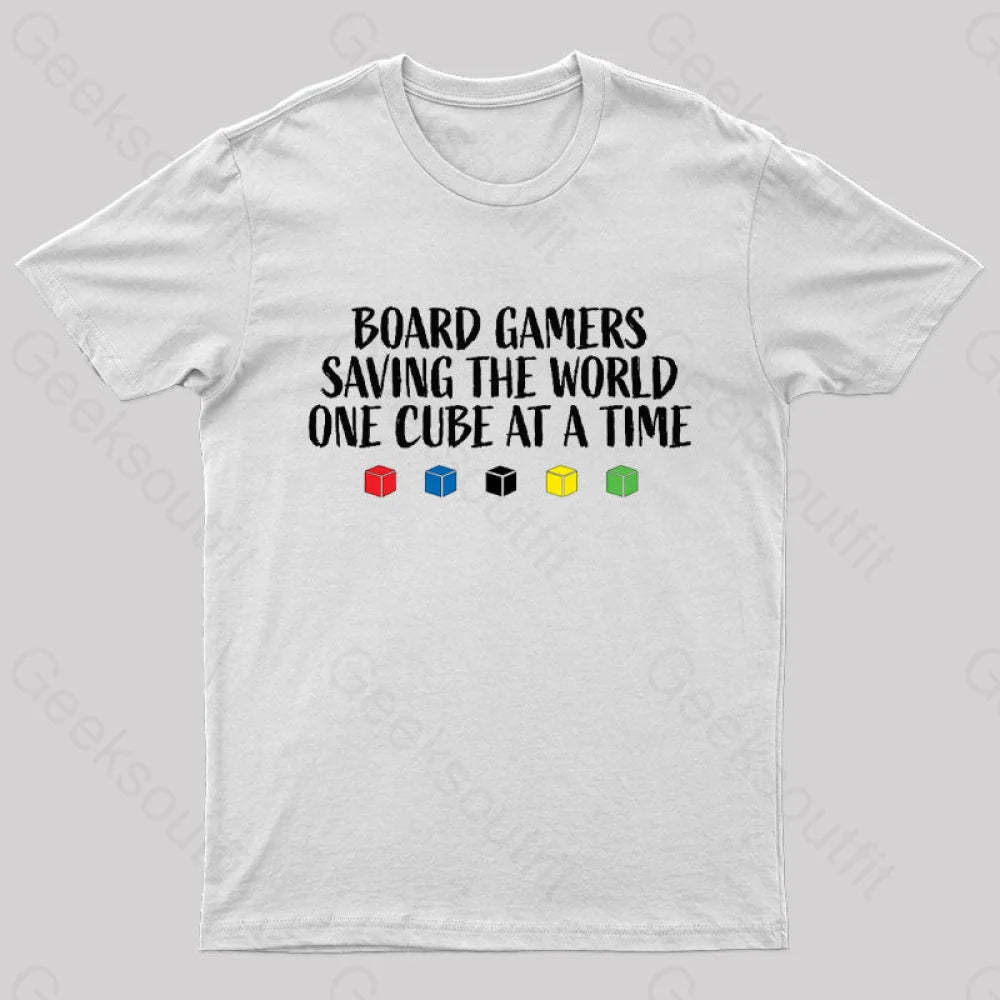 Board Gamers Saving The World Geek T-Shirt White / S