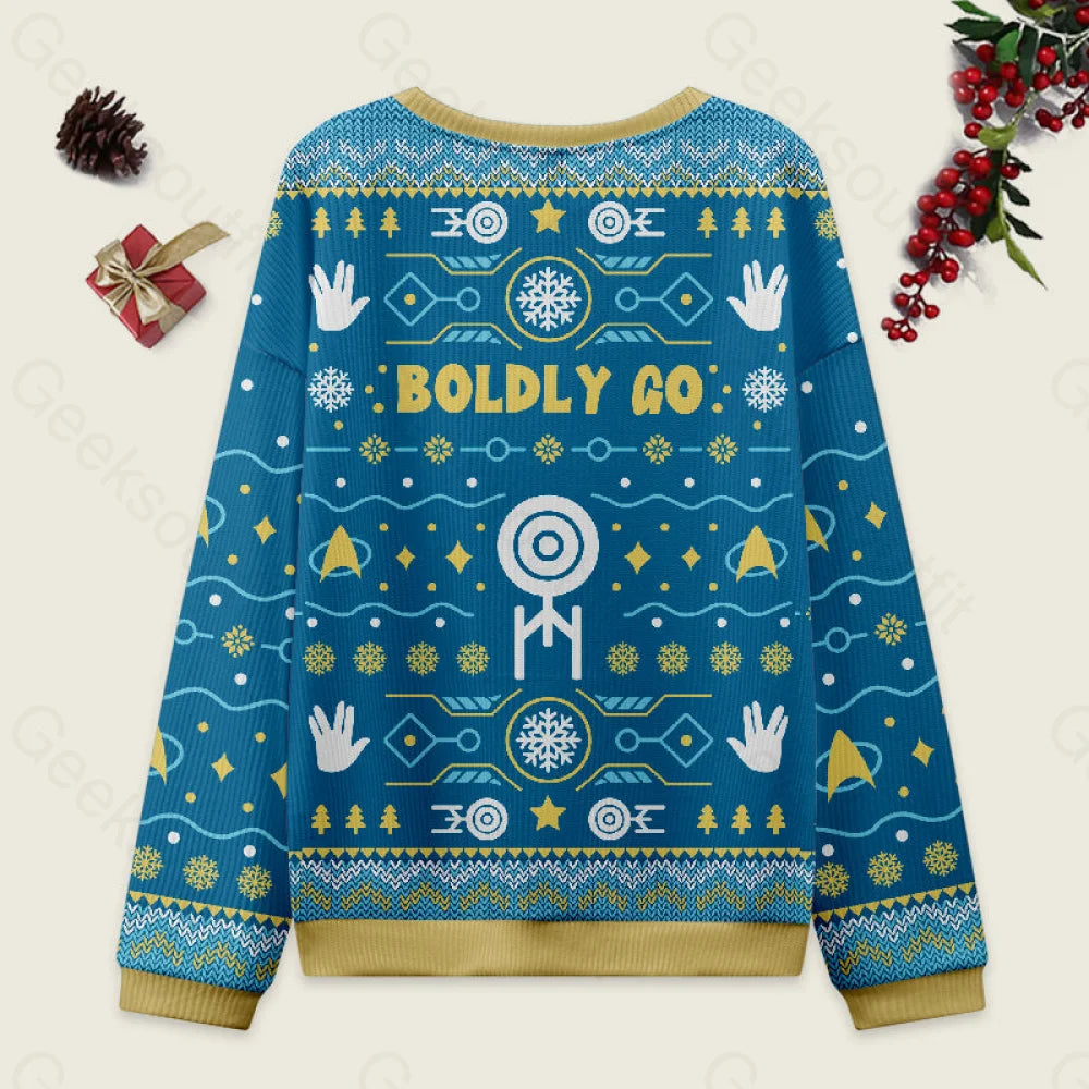 Boldly Into Blue Ugly Christmas Sweater Men??s Style-S