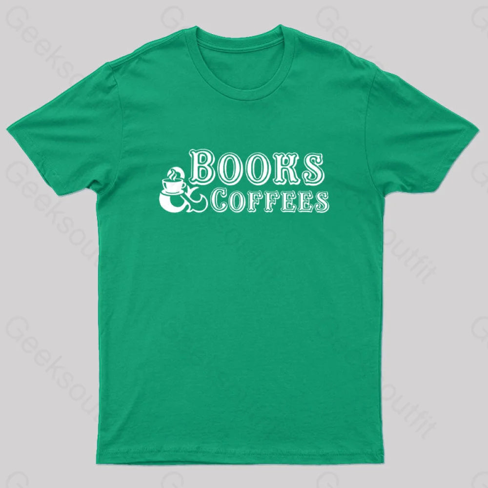 Books And Coffees Nerd T-Shirt Green / S