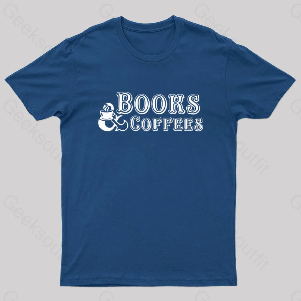 Books And Coffees Nerd T-Shirt Navy / S