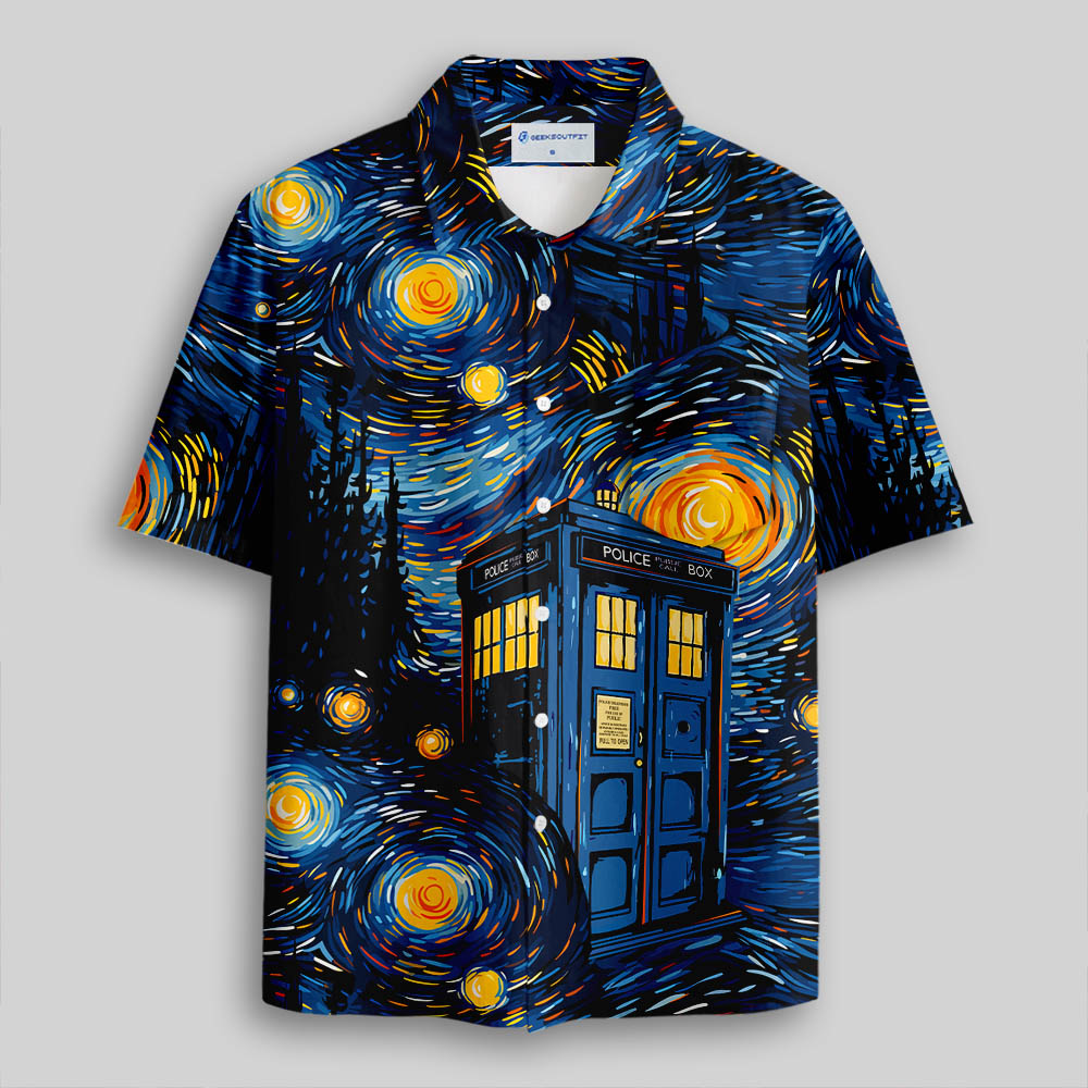 Starry Night Phone Booth Button Up Pocket Shirt
