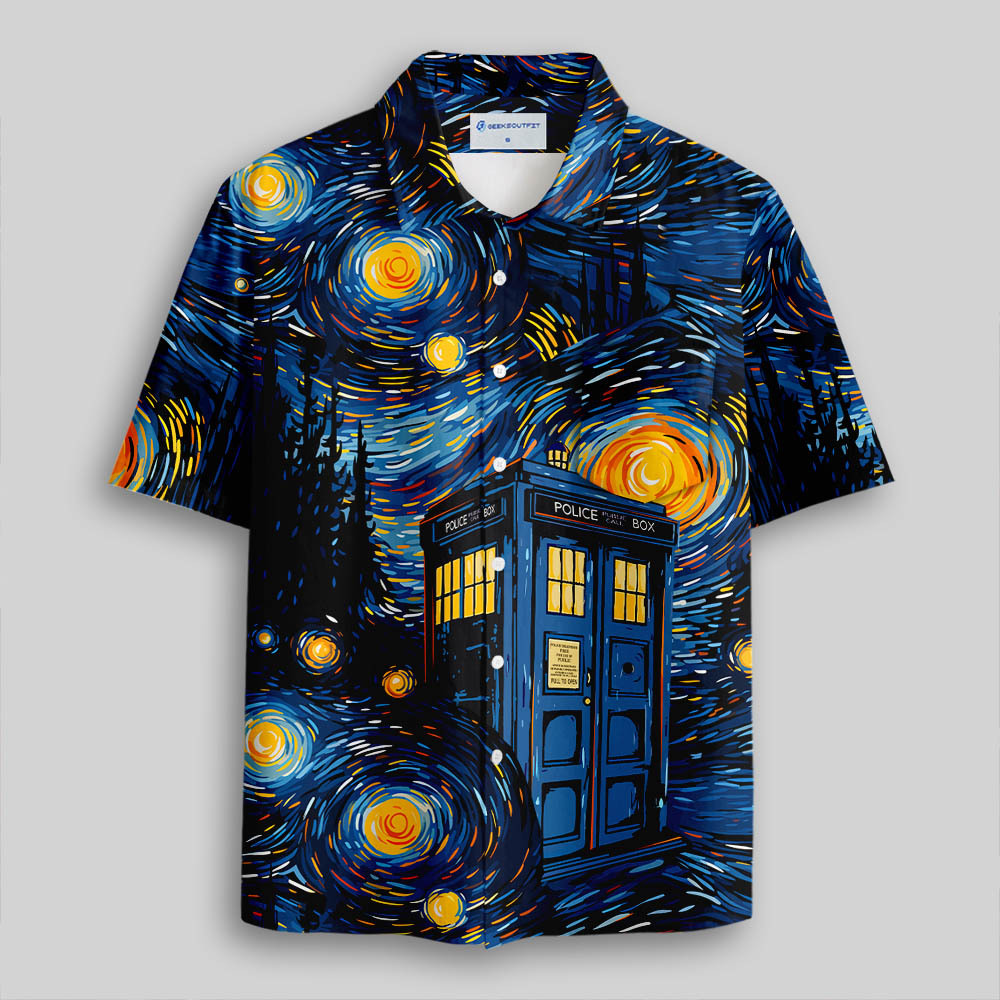 Starry Night Phone Booth Button Up Pocket Shirt