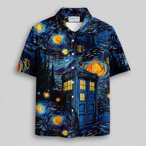 Starry Night Phone Booth Button Up Pocket Shirt