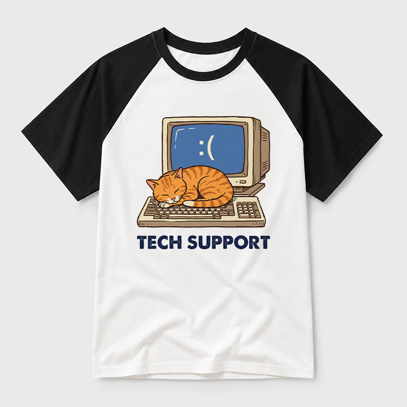 Tech Support Cat Geek Retro Raglan T-Shirt