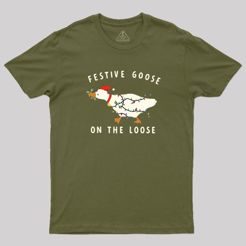 Festive Goose on the Loose Christmas Geek T-Shirt