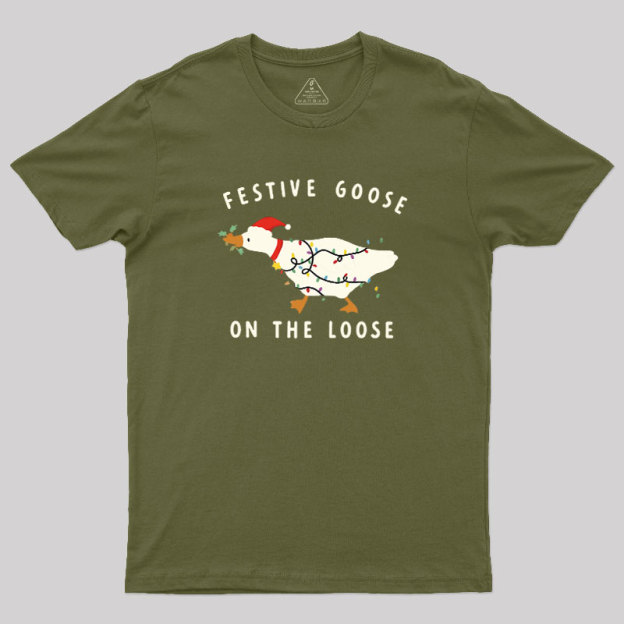 Festive Goose on the Loose Christmas Geek T-Shirt