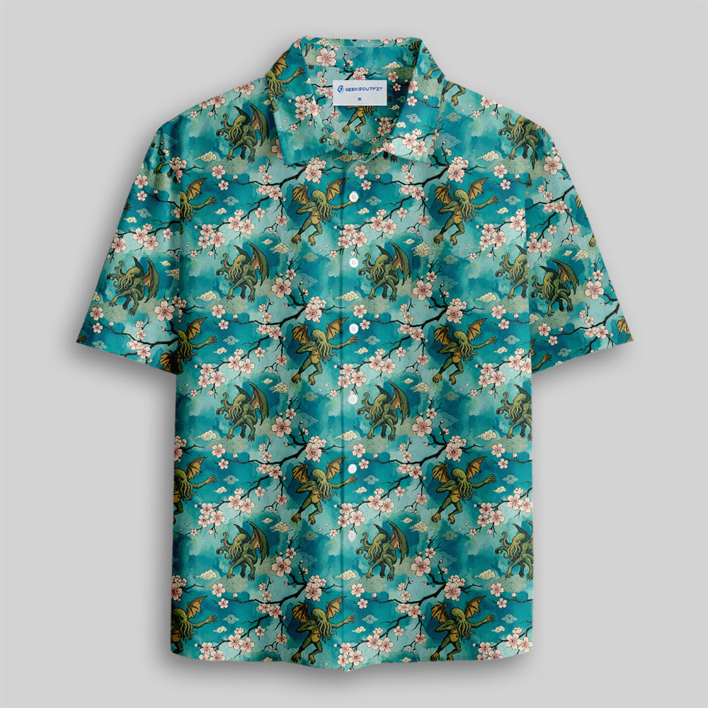 Ukiyo-e Style Cthulhu Button Up Pocket Shirt