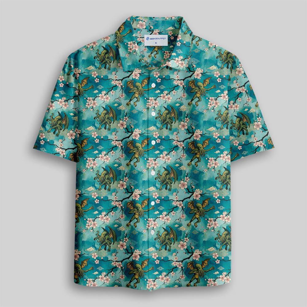 Ukiyo-e Style Cthulhu Button Up Pocket Shirt
