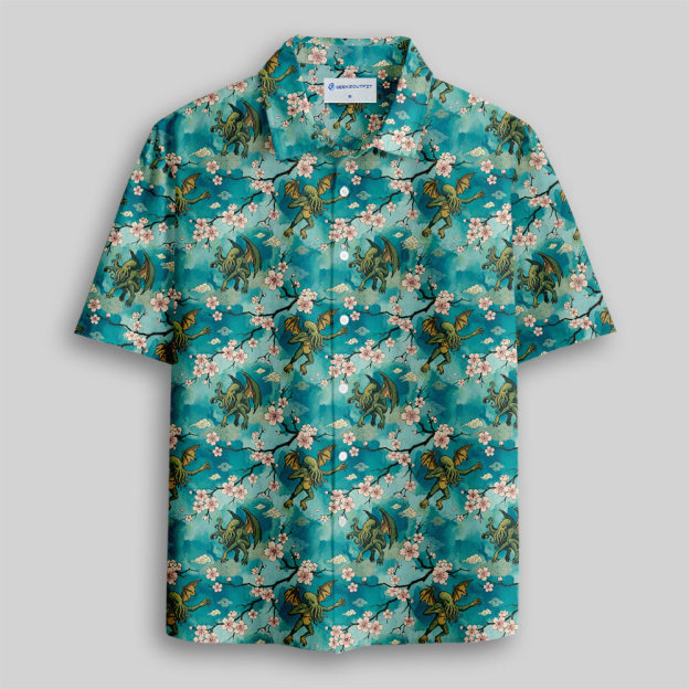 Ukiyo-e Style Cthulhu Button Up Pocket Shirt