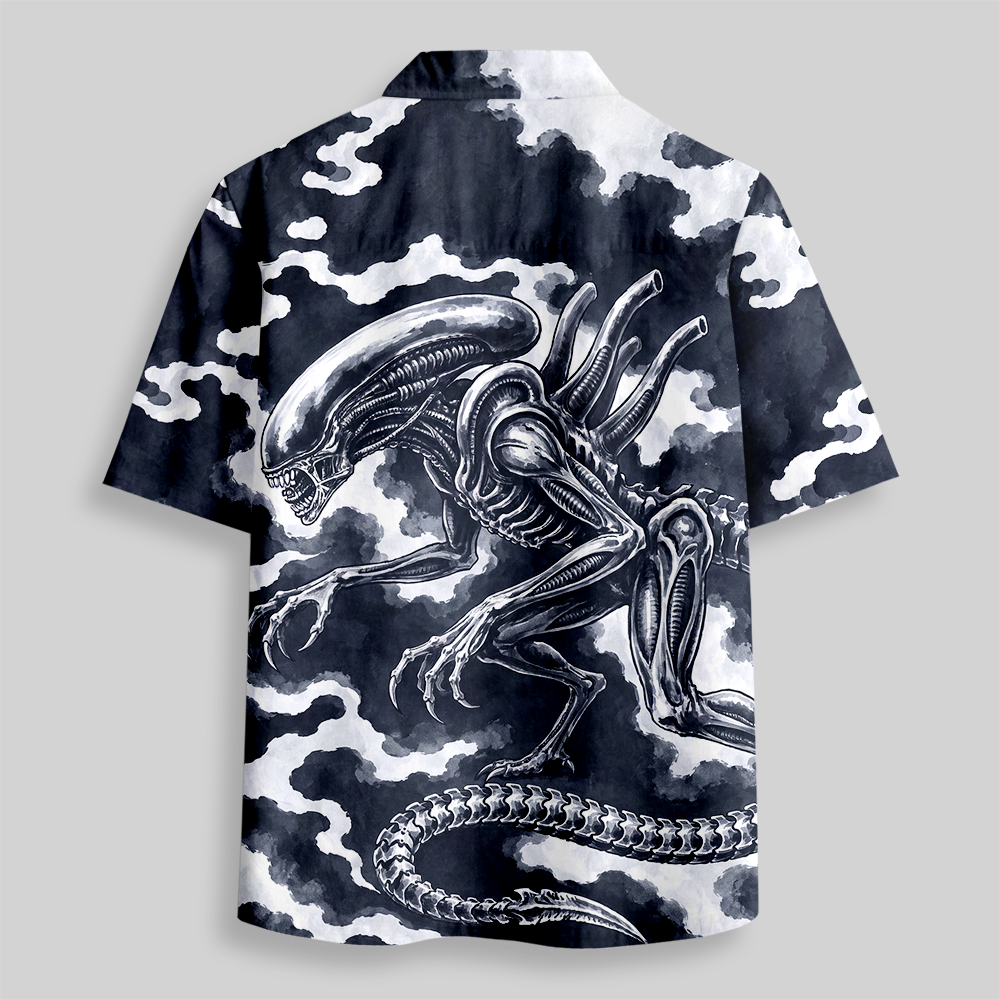 Ink Cloud Extraterrestrial Beast Series Button Up Pocket Shirt