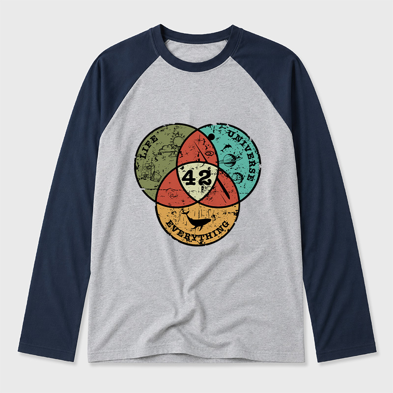 Life, the Universe & Everything Nerdy Graphic Geek Retro Raglan Long-Sleeve Tee