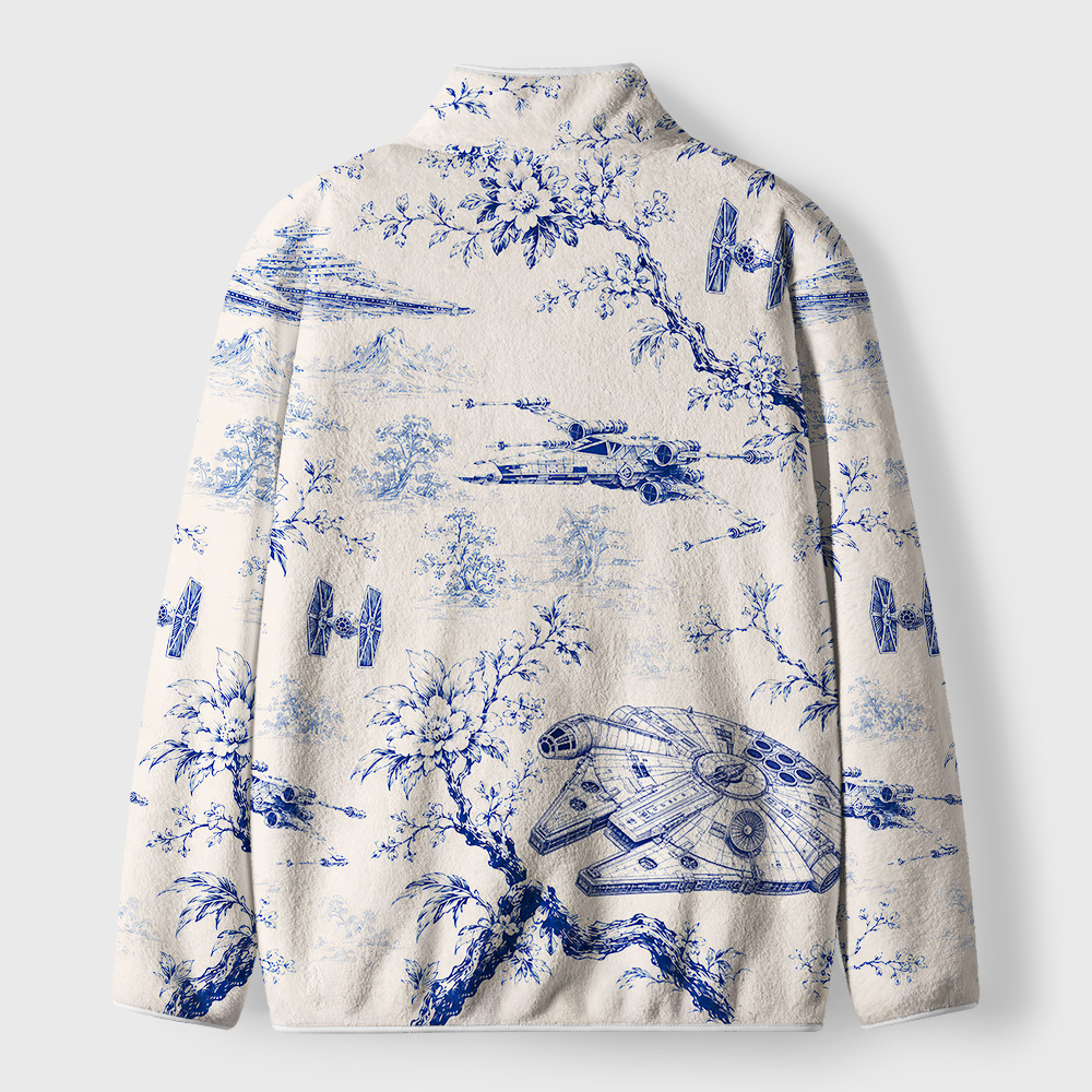Sci-Fi Space Vessel Toile Seamless Pattern Geek Polar Fleece Full-Zip Jacket