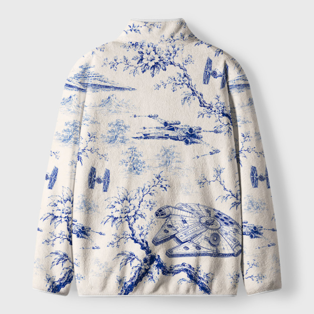 Sci-Fi Space Vessel Toile Seamless Pattern Geek Polar Fleece Full-Zip Jacket