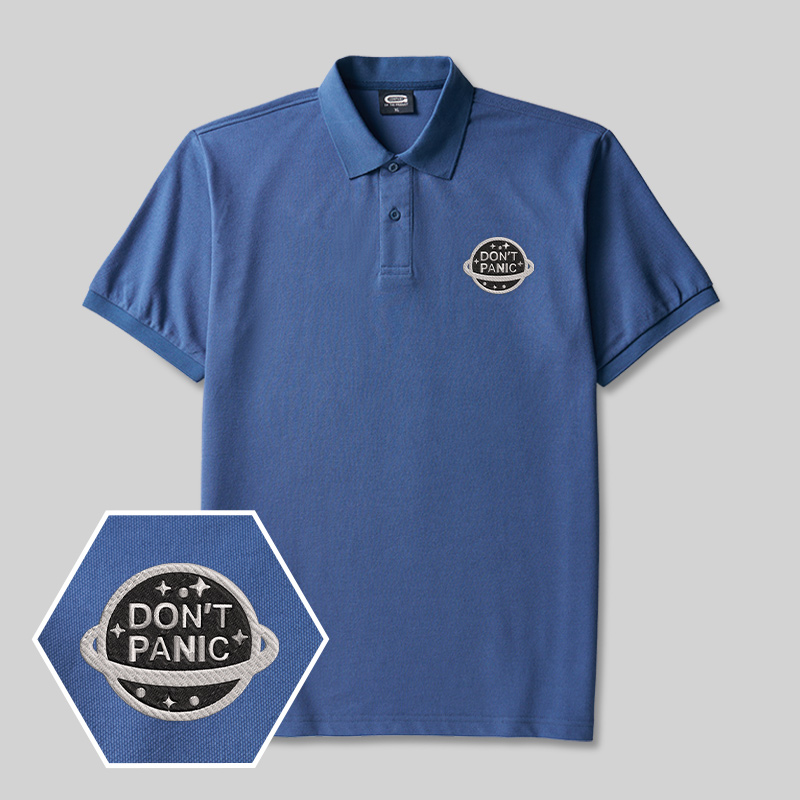 Don't Panic Geek Embroidered Polo Shirts