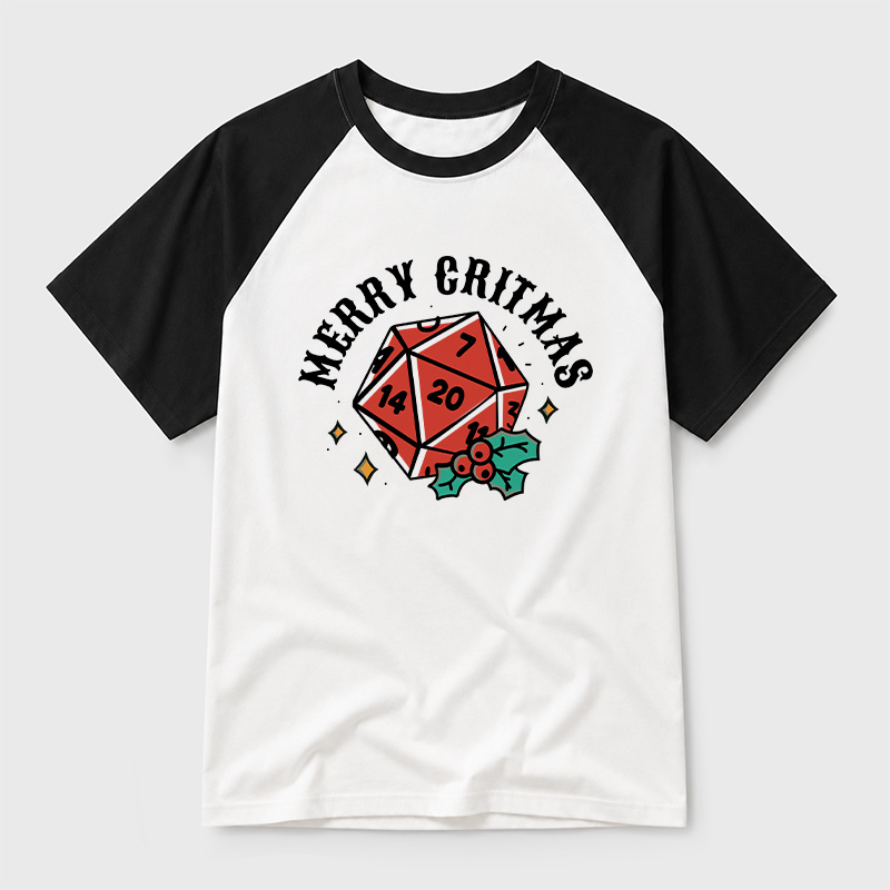 Polyhedral Dice Xmas Geek Retro Raglan T-Shirt