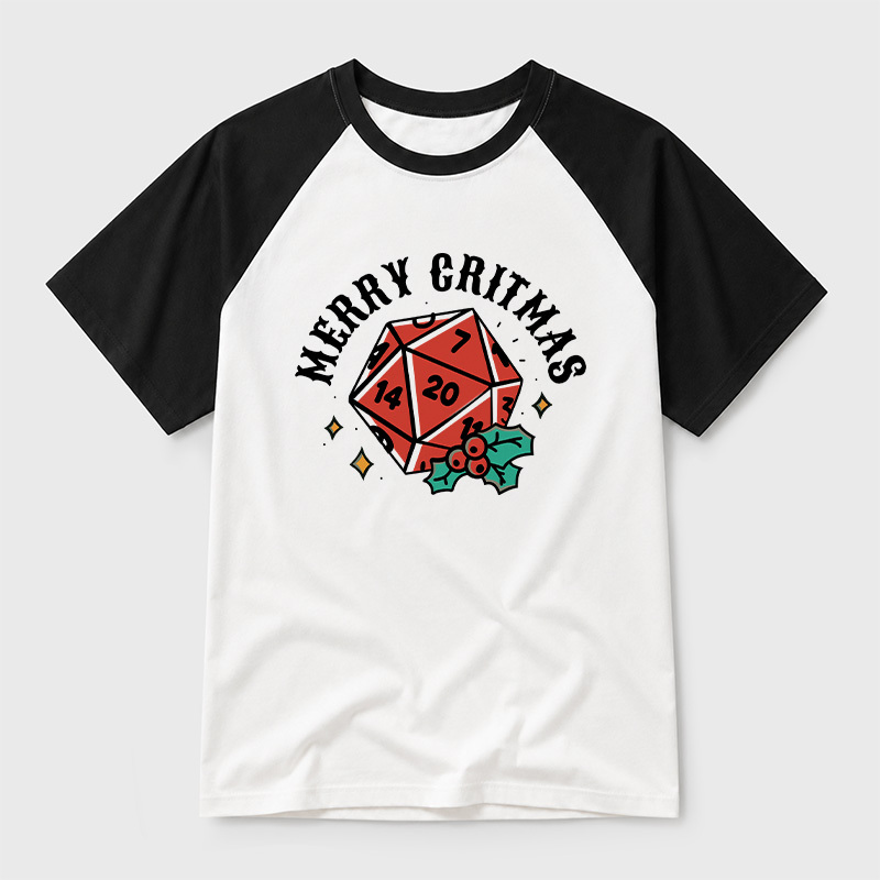 Polyhedral Dice Xmas Geek Retro Raglan T-Shirt