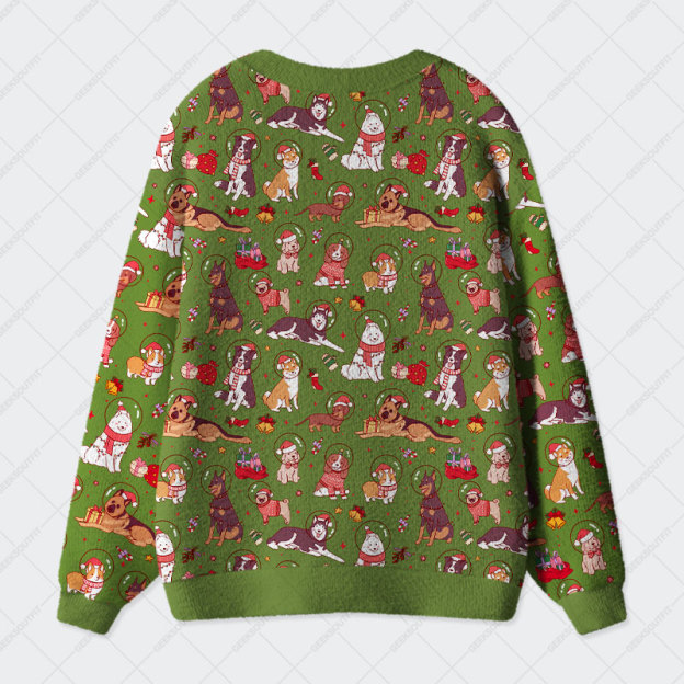 Astronaut Puppy Christmas Geek Ugly Cardigan Sweaters 