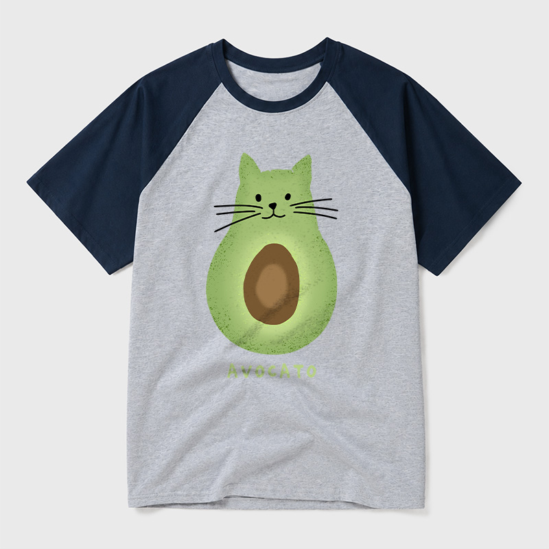 Avocato Cat Avocado Pun Geek Retro Raglan T-Shirt