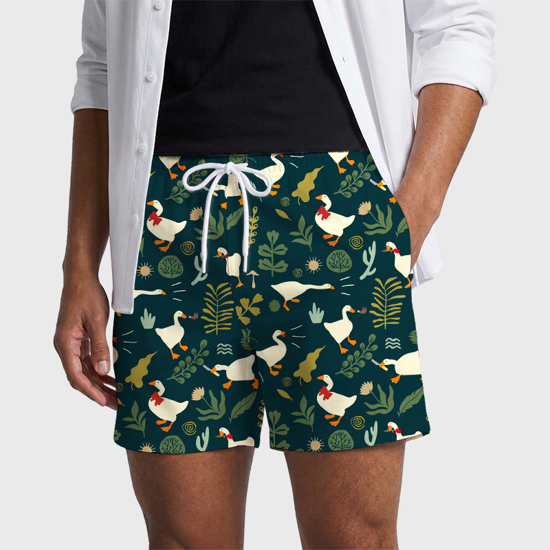 Goose Geek Hawaiian Swim Trunks