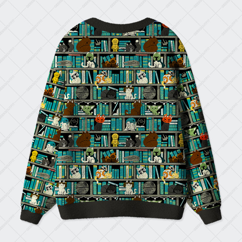 Sci-Fi Universe Bookshelf Geek Ugly Cardigan Sweaters 