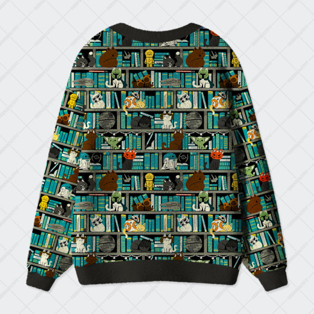 Sci-Fi Universe Bookshelf Geek Ugly Cardigan Sweaters 