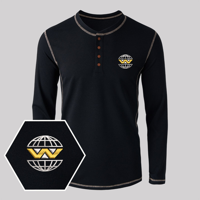 Weyland Yutani Embroidered Long Sleeve Henley Shirts
