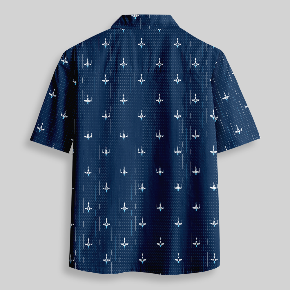 Aerospace Fighter Navy Tropical Button Up Pocket Shirt