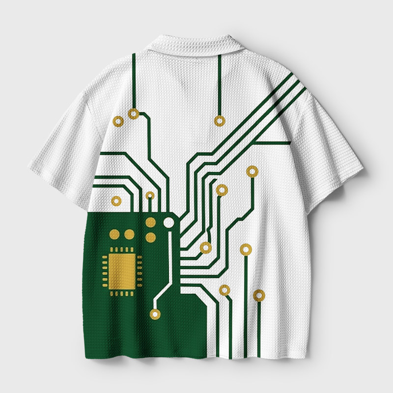 White Microchip Design Geek Crochet Polo Shirt