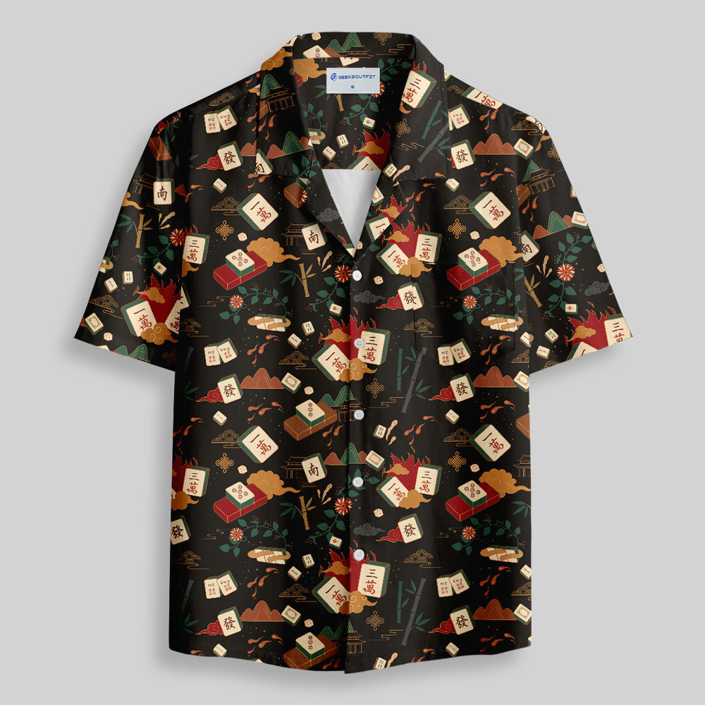 The Grandmaster Vintage Mahjong Tile Button Up Pocket Shirt