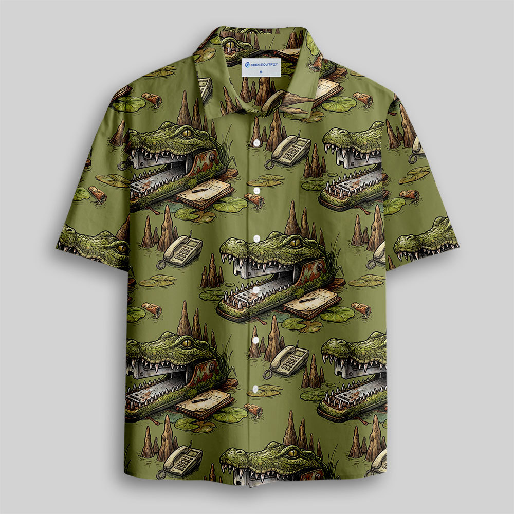 Geeksoutfit The Crocodile Stapler Button Up Pocket Shirt for Sale