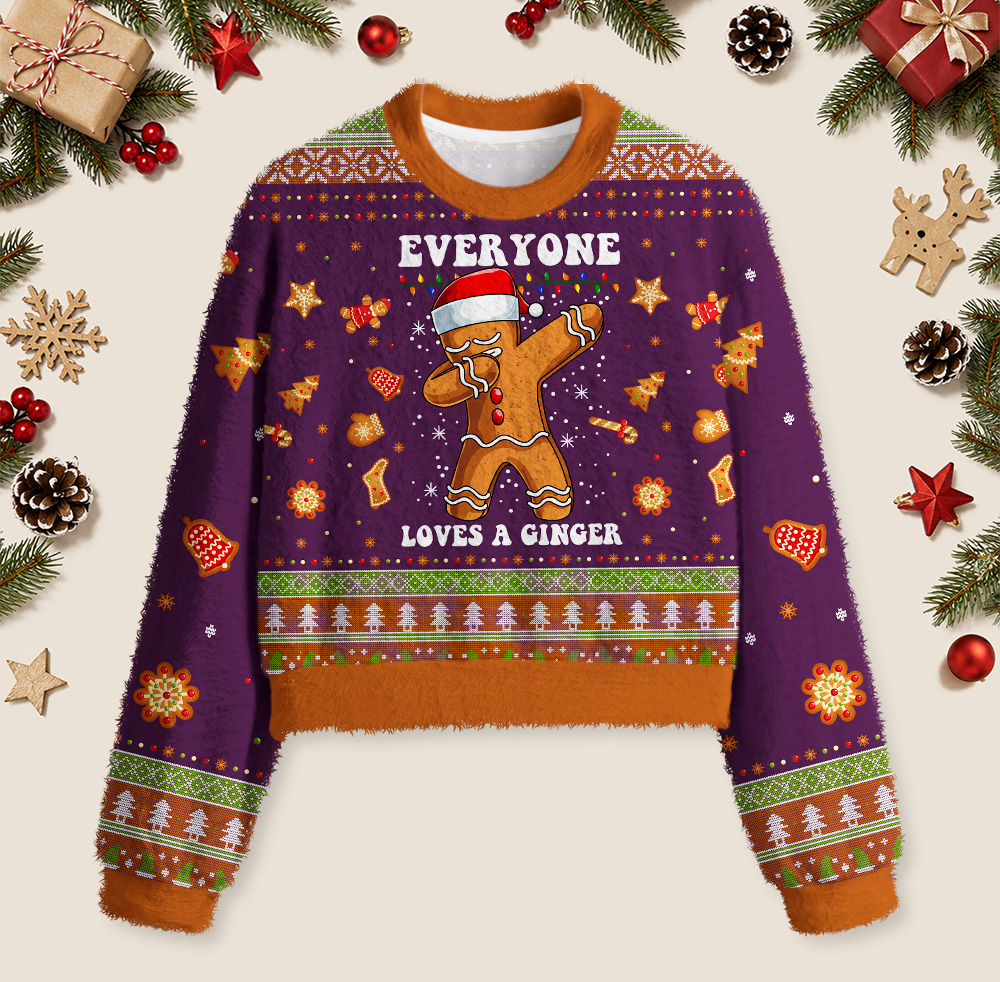 Gingerbread Dabbing Dance Christmas Purple Geek Women's Christmas Cropped Ugly Sweater