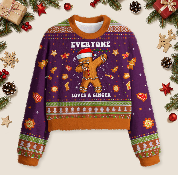 Gingerbread Dabbing Dance Christmas Purple Geek Women's Christmas Cropped Ugly Sweater