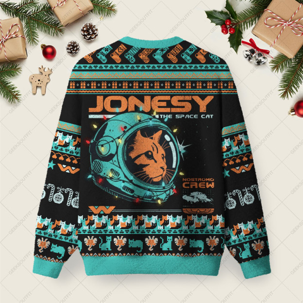 Jonesy The Space Cat Ugly Christmas Fuzzy Fleece Sweatshirt