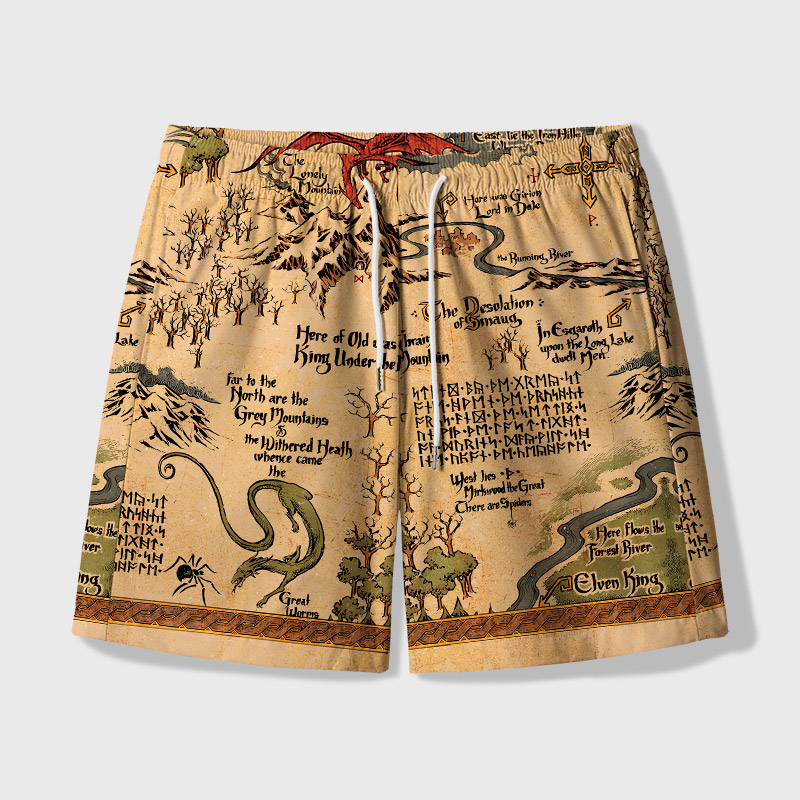 Medieval Science Fiction Map Geek Hawaiian Swim Trunks