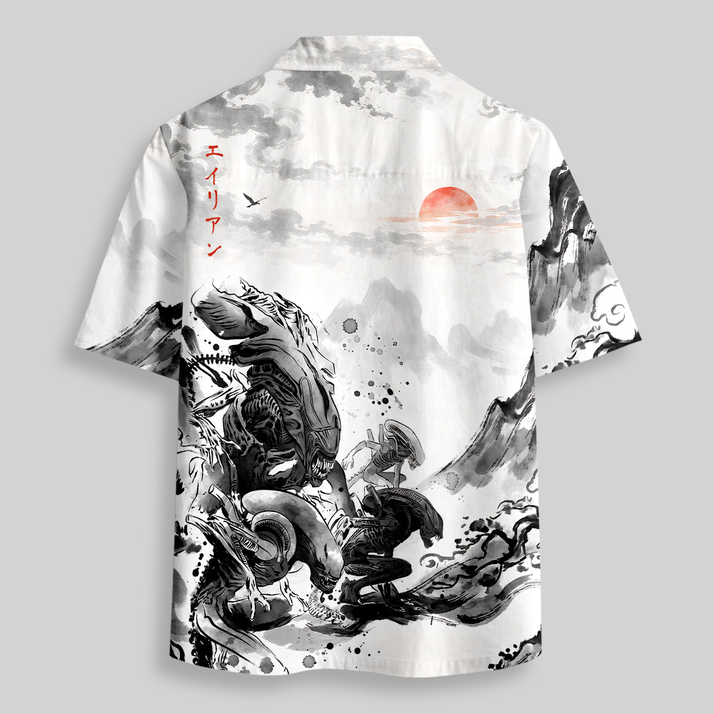 Mists of LV-426 Sumi-e Ink Button Up Pocket Shirt