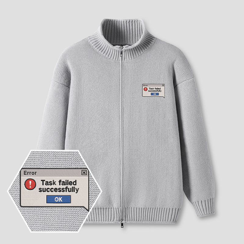 Failed Successfully Embroidered Full‑Zip Cardigan