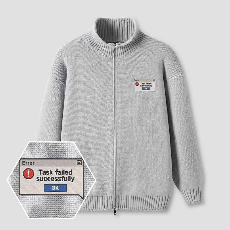 Failed Successfully Embroidered Full‑Zip Cardigan